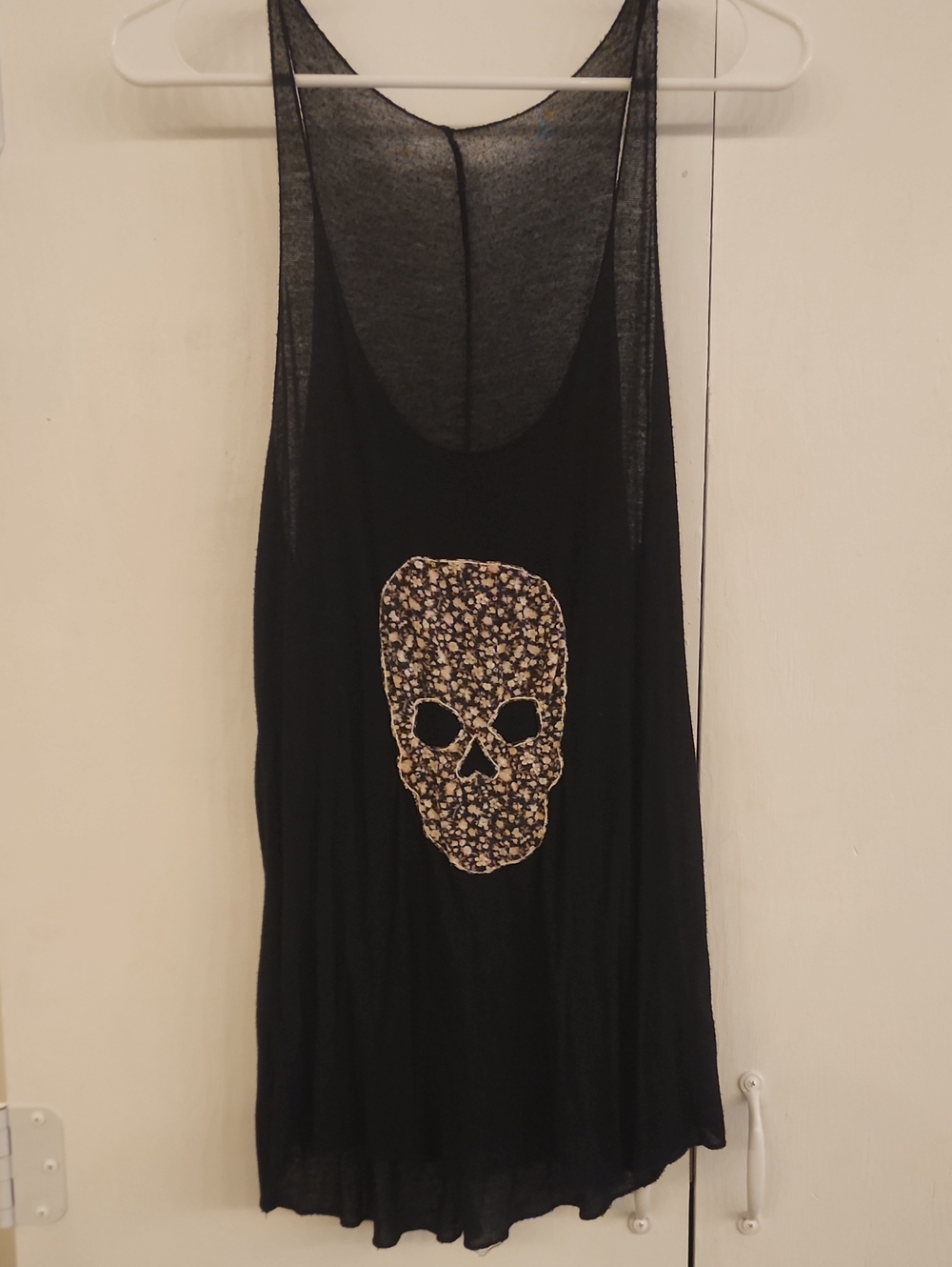 Brandy Melville Black Tank with Floral Skull Patch